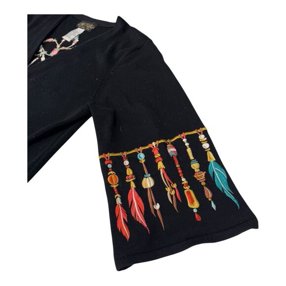 Bob Mackie's Wearable Art Indian Bead Embroidered 3/4 Sleeve M Cardigan Black - Picture 6 of 9